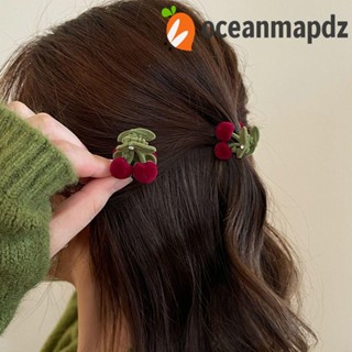 OCEANMAPDZ กิ๊บติดผม รูปเชอร์รี่ ประดับไข่มุก ขนาดเล็ก สีเขียว แบบเรียบง่าย เครื่องประดับ สําหรับผู้หญิง เหมาะกับปีใหม่