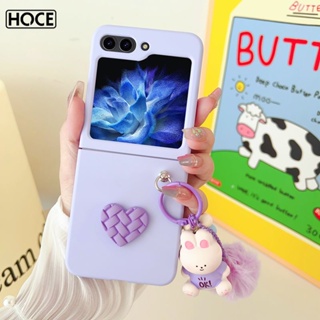 Hoce Zflip5 เคสโทรศัพท์มือถือ กันกระแทก ลายหัวใจ หมีน่ารัก 3D พร้อมสายโซ่คล้อง สําหรับ Samsung Galaxy Z Flip 5 Zflip4 5G zflip3