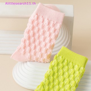 Alittlesearch11 ถุงเท้าข้อยาว ผ้าฝ้าย สีพื้น สไตล์เกาหลี ฮาราจูกุ แฟชั่นเรโทร สําหรับผู้หญิง