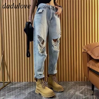 DaDulove💕 New American Ins High Street Retro Ripped Jeans Niche High Waist Straight Pants Large Size Trousers