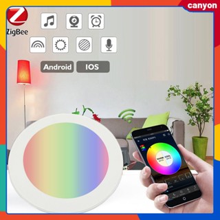Tuya Zigbee 3.0 สมาร์ทไฟดาวน์ไลท์ Rgbcw โคมไฟเพดานทรงกลมหรี่แสงได้ แอพสมาร์ทโฟนควบคุมอุณหภูมิสีที่ปรับได้ รองรับการควบคุมด้วยเสียงแคนยอน