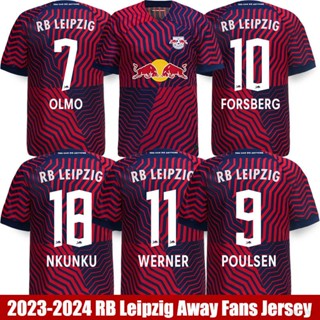 Qy 2023-2024 เสื้อยืดลําลอง แขนสั้น คอกลม พิมพ์ลาย RB Leipzig Away Jersey Nkunku Forsberg Poulsen Werner Olmo พลัสไซซ์