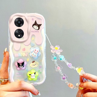 การ์ตูน เคส For Vivo V27 V27E V23 V23E Y35 Y72 Y76 5G V20Pro Y15A Y15S 2021 ถือลูกปัดเชือก เคสมือถือ 3D Carrying Hand Rope Beads Happy Cute Flower Rabbit Bear Kulomi Frog Soft TPU Case