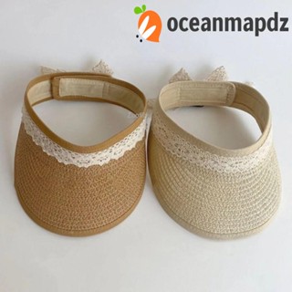 OCEANMAPDZ หมวกบังแดด แต่งลูกไม้ สีพื้น สไตล์เกาหลี แฟชั่นฤดูร้อน สําหรับเด็กนักเรียน