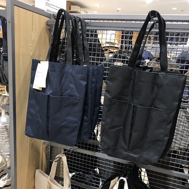 Muji กระเป๋าถือ กระเป๋าสะพายไหล่ ผ้าแคนวาส ทรงโท้ท กันน้ํา จุของได้เยอะ สีพื้น แฟชั่นญี่ปุ่น สําหรับผู้หญิง และผู้ชาย