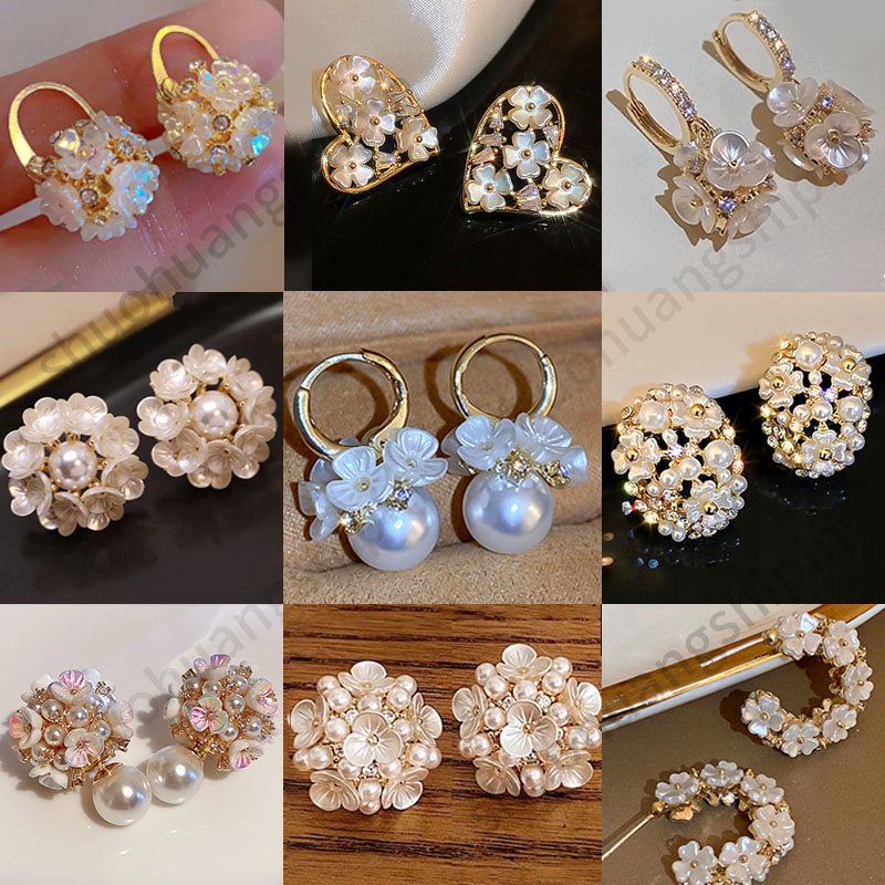 ต่างหูแฟชั่น ประดับมุก ลายดอกไม้ หรูหรา สไตล์ฝรั่งเศส เรโทร