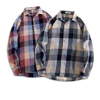 เสื้อเชิ้ตแขนยาว ลายสก๊อต ทรงหลวม สําหรับผู้ชาย XXXL