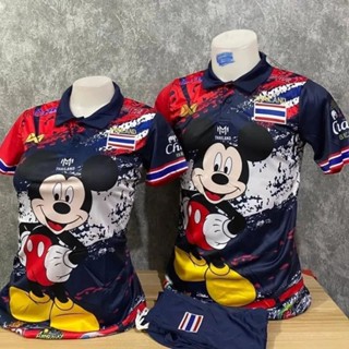 เสื้อกีฬาแขนสั้น คอปก ลายทีมมิกกี้เมาส์ jersey THAILAND ขนาดใหญ่ สําหรับผู้ชาย และผู้หญิง