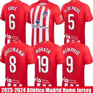 เสื้อกีฬาแขนสั้น ลายทีม Atletico Madrid 2023-2024 พลัสไซซ์