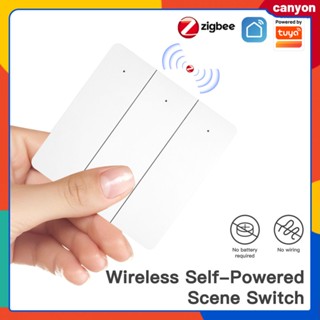 Tuya Smart Zigbee Self Power Scene Switch ไม่มีแบตเตอรี่ ไม่มีสายไฟ สวิตช์ปุ่มกดสำหรับบ้าน 2/3 Gang สำหรับการควบคุมแยก