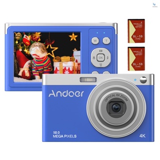 {fash} Andoer กล้องบันทึกวิดีโอดิจิทัล 4K 50MP หน้าจอ IPS 2.88 นิ้ว โฟกัสอัตโนมัติ ซูม 16X (ออปติคอล 8X และดิจิทัล 8X) กันสั่น ตรวจจับใบหน้า พร้อมแบตเตอรี่ 2 ชิ้น