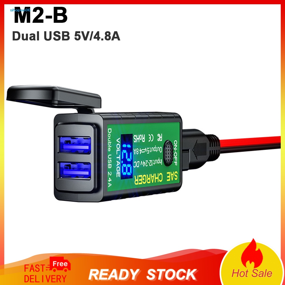 Setn M2 31A/48A SAE เป็น USB Type-C โวลต์มิเตอร์ สวิตช์เปิด/ปิด ชาร์จเร็ว สําหรับรถจักรยานยนต์