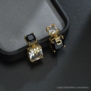 [0713]YWYL-EH New Light Luxury Earrings Letters Cold Style Asymmetric Square Crystal Earrings Elegant Wild Earrings Womens High-Grade Y2K