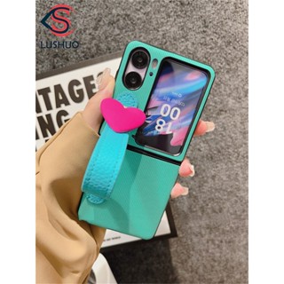 Lushuo เคสโทรศัพท์มือถือหนัง ฝาพับ ลายหัวใจ 3D หรูหรา พร้อมช่องใส่บัตร สายคล้อง สําหรับ OPPO Find N2 findn2