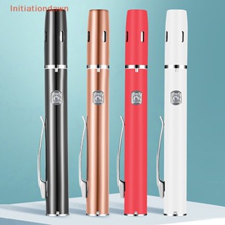 [Initiationdawn] ปากกาไฟฉาย LED สเตนเลส แบบพกพา ชาร์จ USB 1 ชิ้น