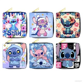 Sq3 กระเป๋าสตางค์ ใบสั้น หนัง PU ลายการ์ตูน Stitch น่ารัก มีซิป ใส่เหรียญได้หลายใบ สําหรับนักเรียนหญิง