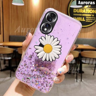 เคสซิลิโคนใส แบบนิ่ม ลายดอกเบญจมาศ ประดับกลิตเตอร์ สําหรับ Honor 90 Pro Honor 90 Pro