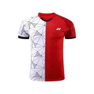 เสื้อกีฬาแบดมินตันแขนสั้น 039A # Yonex สีแดง และสีขาว คุณภาพสูง สําหรับผู้ชาย และผู้ใหญ่