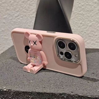 เคส TPU นิ่ม ปิดด้านหลัง ป้องกันเลนส์ กันฝุ่น ลาย Mand Kaws สีชมพู สําหรับ IPhone 14 Pro Max 12 11 Pro Max XS XR 7Plus