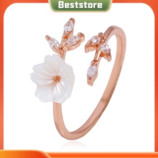 Beststore|  แหวนแฟชั่น ลายดอกไม้ ประดับเพทาย ปรับได้ ของขวัญ เครื่องประดับ สําหรับผู้หญิง