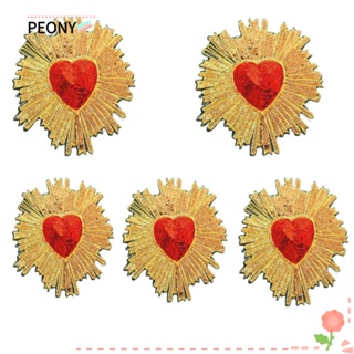 Peonypavilion แผ่นแพทช์ผ้าโพลีเอสเตอร์ รูปหัวใจ สีแดง DIY สําหรับเย็บติดกระเป๋าเป้สะพายหลัง