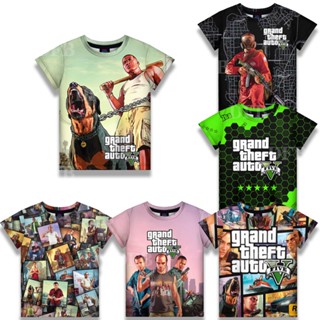 เสื้อยืดแขนสั้น พิมพ์ลายเกม GTA ระบายอากาศได้ดี แฟชั่นฤดูร้อน สําหรับเด็กผู้ชาย