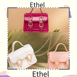 Ethel1 กระเป๋าถือ กระเป๋าสะพายไหล่ PVC ทรงโท้ท ทรงสี่เหลี่ยม ขนาดเล็ก แบบพกพา สีพื้น สําหรับเด็กผู้หญิง