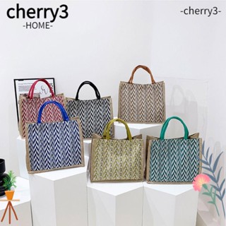 Cherry3 กระเป๋าถือลําลอง ผ้าลินิน ความจุขนาดใหญ่ สําหรับผู้หญิง