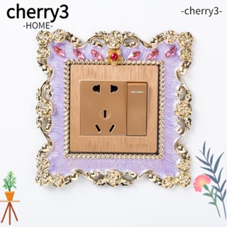 Cherry3 ฝาครอบสวิตช์ไฟ พลาสติก ขอบทอง สไตล์ยุโรป สําหรับตกแต่งห้องนั่งเล่น