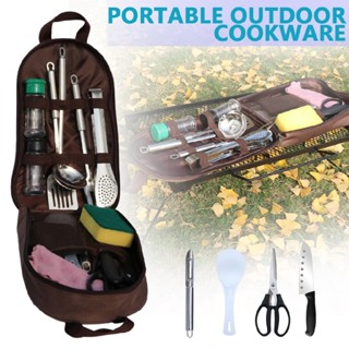 Portable Outdoor Cookware Set Stainless Steel Camping Kitchen Utensil Bag