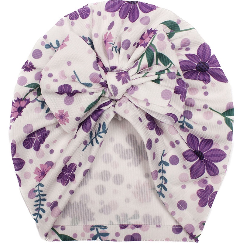 หมวกผ้าโพกหัว ผ้ายืด แบบนิ่ม พิมพ์ลายดอกไม้ ประดับโบว์ ขนาดใหญ่ สําหรับเด็กทารก อายุ 0-2 ปี - รูปที่ 6