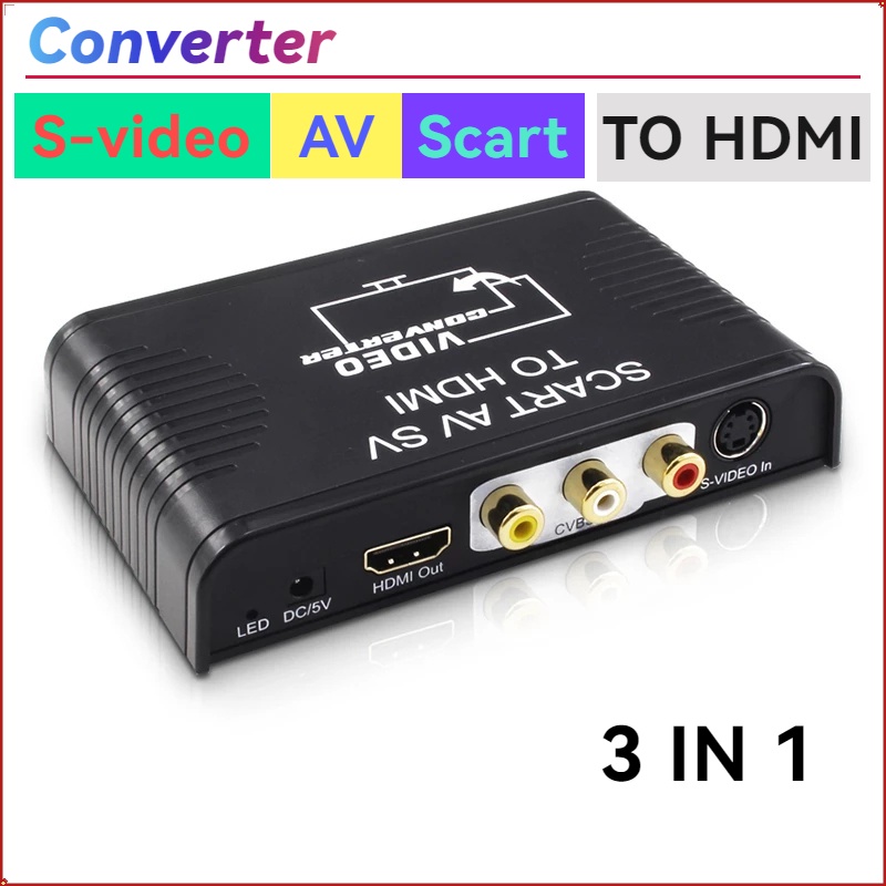 S-video ตัวแปลง AV เป็น HDMI 3-in-1 S-video คอมโพสิต AV RCA และคอมโพสิต เป็น HDMI สําหรับเครื่องเล่น