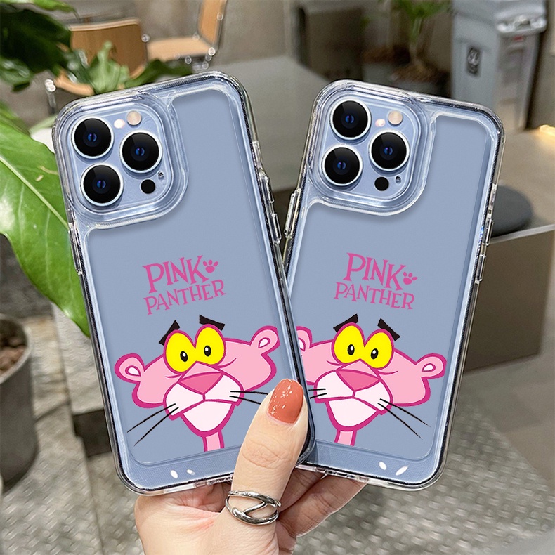 เคสสําหรับ iphone 6 6s 7 8 Plus X XS Max SE 11 12 13 14 15 Pro Max Plus Series สีชมพู Panther TPU เคสโทรศัพท์โปร่งใสนุ่ม