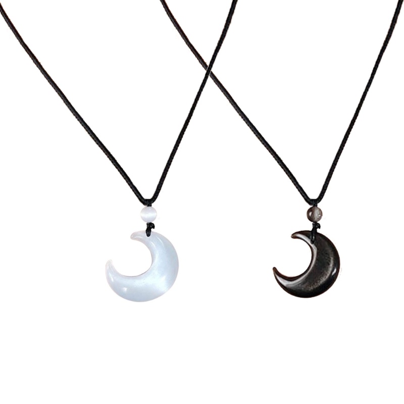Chu เครื่องประดับ สร้อยคอโซ่ จี้พระจันทร์ สีดํา สีขาว สไตล์จีน เรียบง่าย