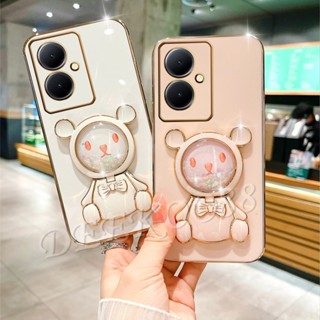  เคสโทรศัพท์มือถือแบบนิ่ม ลายหมีน่ารัก 3D พร้อมกระจกขาตั้ง สําหรับ VIVO Y78 Y36 Y27 Y02 Y02T Y02A V27 V27e V25e V25 Pro 5G 4G VIVOY78 VIVOY27 VIVOY36