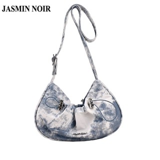 Jasmin NOIR ล็อคจีบเดนิมผู้หญิงกระเป๋าสะพายรถจักรยานยนต์กระเป๋าสะพายข้างขนาดเล็กครึ่งดวงจันทร์กระเป๋าถือ