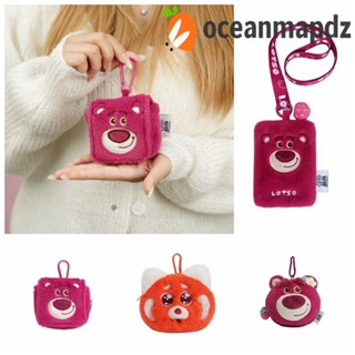 Oceanmapdz กระเป๋าสตางค์ กระเป๋าใส่เหรียญ ลายการ์ตูนหมี สตรอเบอร์รี่ ตุ๊กตา สไตล์เกาหลี ขนาดเล็ก แบบพกพา สําหรับผู้หญิง