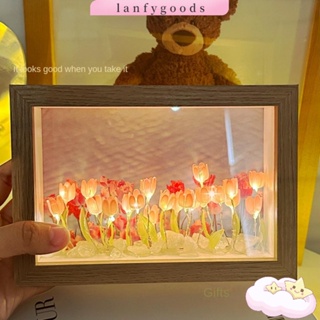 Lanfy โคมไฟ LED รูปดอกทิวลิป ใช้แบตเตอรี่ แฮนด์เมด สําหรับตกแต่งห้อง DIY