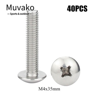 Muvako 40 ชิ้น|สกรูสเตนเลส 304 หัวทรัส M4X35 มม. สีเงิน สําหรับตู้เสื้อผ้า