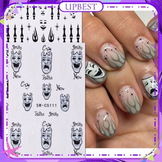 ♕ 1pc Nail Art Halloween Pattern Stickers Non-standard Abstract Mask Nail Sticker Streamer Fire Nail Accessories Mancicure Tool For Nail Shop 6 Designs UPBEST