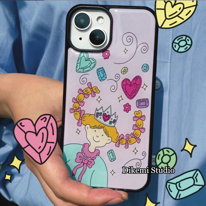เกาหลีinsการ์ตูนสาวน่ารักกรอบสีดํานุ่มเคสโทรศัพท์สําหรับiphone 16/15/14pro/13pro/14promax/13promax/12/11/xsmax/Xrโทรศัพท์มือถือป้องกันกรณีปก