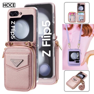 Hoce ZFlip5 เคสโทรศัพท์มือถือหนัง มีซิป พร้อมช่องใส่บัตร และสายคล้องไหล่ สําหรับ Samsung Galaxy Z Flip 4 Flip3 flip5 5G