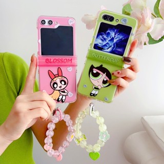 3in1 เคสโทรศัพท์มือถือแบบแข็ง ใส กันกระแทก ลายภาพวาดบานพับ สีชมพู เขียว สําหรับ Samsung Galaxy Z Flip 5 4 3 5G Flip3 Flip4 Flip5