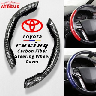 Toyota ปลอกหุ้มพวงมาลัยคาร์บอนไฟเบอร์ หุ้มพวงมาลัยรถยนต์ กันลื่น สําหรับ Toyota Prius Fortuner Corolla Cross CHR Camry Wish Vios Veloz Estima Sienta Yaris Ativ Altis Sienta bZ4X Hiace Hilux Revo High Performance Steering Wheel Cover