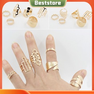 Beststore|  ชุดแหวนนิ้วมือ รูปหัวใจ ใบไม้ สีทอง แฟชั่นสําหรับผู้หญิง จํานวน 6 ชิ้น