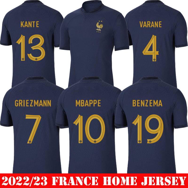 เสื้อกีฬาแขนสั้น ลายทีมชาติฟุตบอล Mbappe Kante Griezmann Varane Benzema 22-23 World Cup ชุดเหย้า สไตล์ฝรั่งเศส