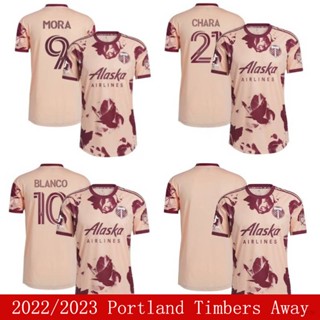 เสื้อกีฬาแขนสั้น ลายทีมชาติฟุตบอล Portland Timbers Away Chara Mora Blanco 2022-2023 ชุดเยือน สําหรับผู้ชาย และผู้หญิง