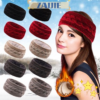 Zaijie24 ที่คาดผม ผ้าโพกหัว ผ้าขนสัตว์ถัก กว้าง เครื่องประดับ สําหรับผู้หญิง 1 ชิ้น