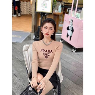 9QG5 P-RADA 2023 fashionable elegant letter logo pattern slim fit long sleeve all-match knitted top