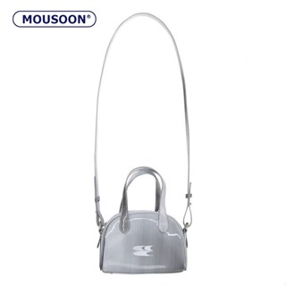 MOUSOON กระเป๋าสะพายข้างของผู้หญิงเลเซอร์สีเงินอนาคตย้อนยุคซีรีส์มินิบอสตัน กระเป๋าหิ้วฟรี